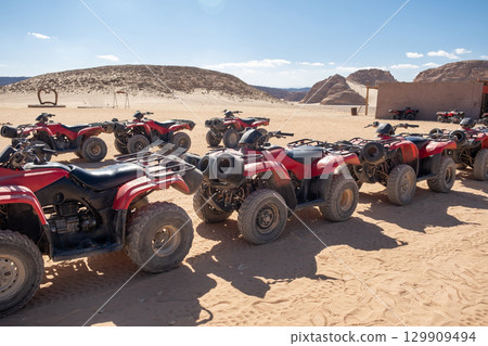 Explore the Sinai desert on a thrilling quad motorbike safari adventure near Sharm el Sheikh in Egypt Explore the Sinai desert on a thrilling quad motorbike safari adventure near Sharm el Sheikh in Egypt 129909494