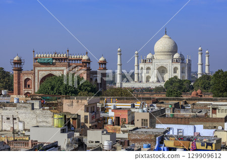 Taj Mahal and cityscape Taj Mahal and cityscape 129909612