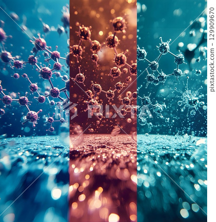 Microscopic View of Matter: Solid, Liquid, and Gas States Under Bright Laboratory Light 129909670