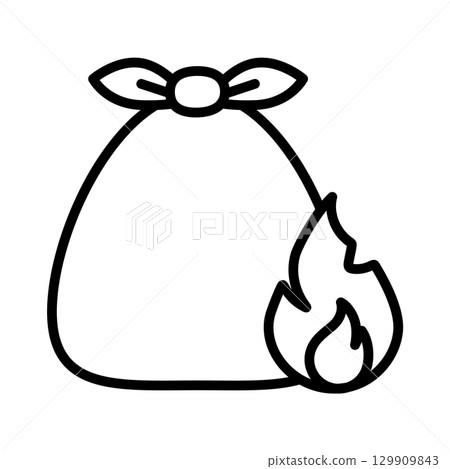 Icon of a garbage bag on fire. Icon of a garbage bag on fire. 129909843