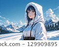 Snowy mountains and ladies 129909895