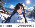 Snowy mountains and ladies 129909903