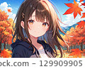 Autumn leaves mountain and woman 129909905