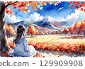 Autumn leaves mountain (watercolor style) 129909908