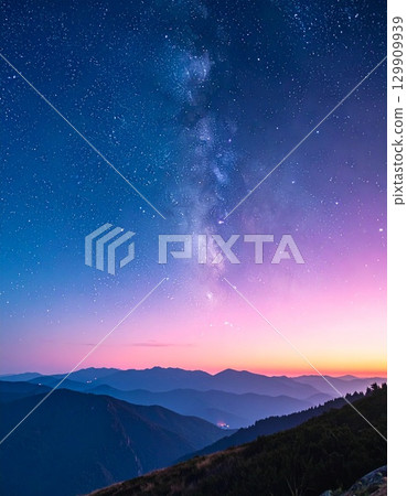 黎明時的銀河與山脊-漸變夜景 黎明時的銀河與山脊-漸變夜景 129909939