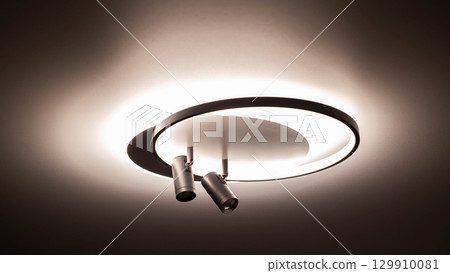 Modern ceiling diode chandelier with bulbs, close-up, design 129910081