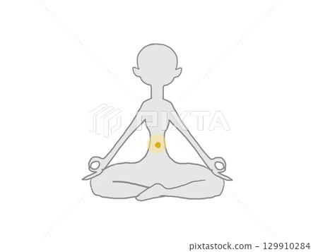 圖示為處於冥想姿勢的人物輪廓與第三脈輪 129910284