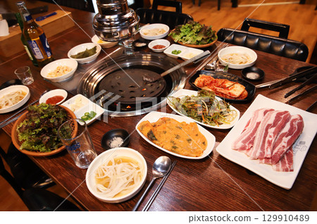 Korean pork barbecue. raw pork belly Korean pork barbecue. raw pork belly 129910489