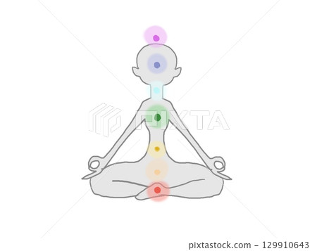 冥想姿勢和脈輪的人的輪廓插圖 129910643