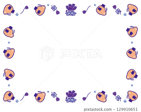 Rotating kiwi and purple cyclamen frame illustration Rotating kiwi and purple cyclamen frame illustration 129910651