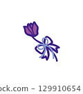 Color illustration of purple cyclamen with ribbon 129910654