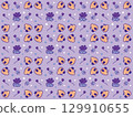 Rotating kiwi and purple cyclamen pattern illustration with background 129910655
