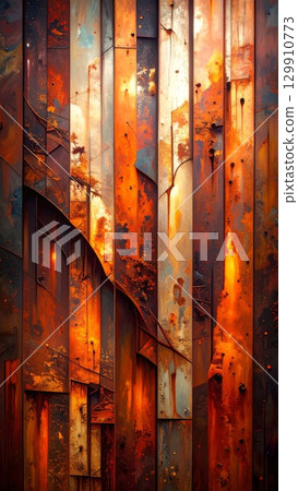 Rusted Metal Panels Abstract Background with Orange and Brown Corrosion Texture 129910773