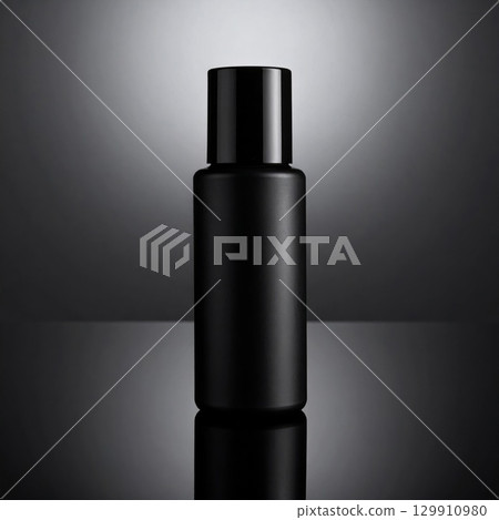 Sleek Black Bottle Product Shot with a Minimalist Design on Dark Background 129910980