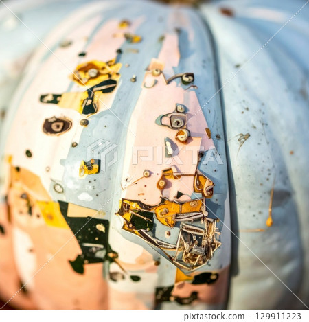 Close Up of a Light Blue Pumpkin with Weathered Patchy Texture in Autumn Sunlight Close Up of a Light Blue Pumpkin with Weathered Patchy Texture in Autumn Sunlight 129911223