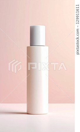 White Cosmetic Bottle with Gray Cap on Light Pink Background Product Display 129911611