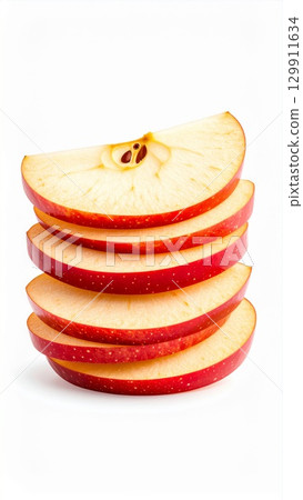 Stacked Apple Slices in Red Hues Creating a Visually Appealing Fresh Food Arrangement 129911634