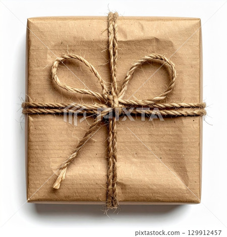 Brown Paper Package Tied with Twine A Minimalist Gift Presentation with Classic Charm 129912457
