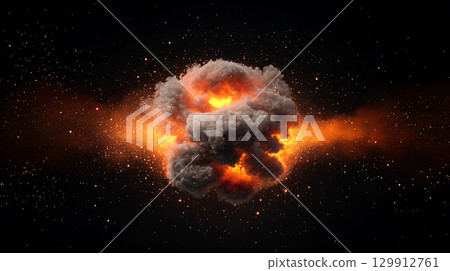 Dramatic fire and smoke effect glowing red and yellow colors exploding. AI Generated. 129912761