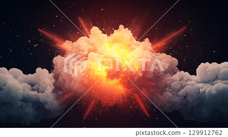 Dramatic fire and smoke effect glowing red and yellow colors exploding. AI Generated. Dramatic fire and smoke effect glowing red and yellow colors exploding. AI Generated. 129912762