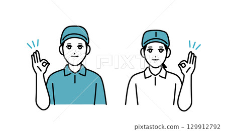Male and female delivery staff avatar set 129912792