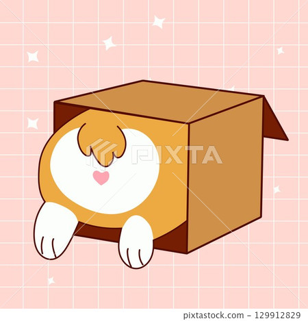 Kawaii Corgi Hiding in Box with Heart Shaped Butt 129912829
