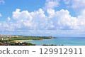 View from Cape Zanpa, Yomitan Village, Okinawa – Sea, resort hotel, blue sky and clouds 129912911