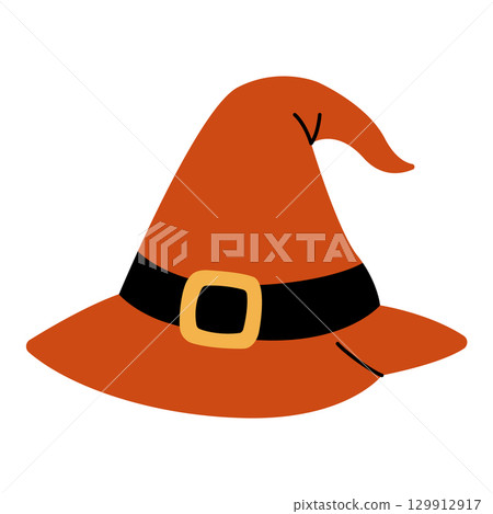 Witch's hat. Halloween design. Isolated background. Vector flat illustration 129912917