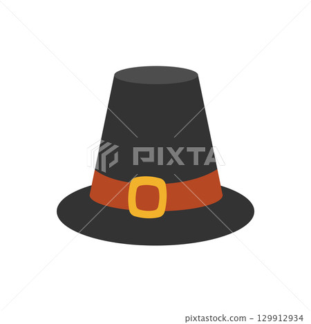 Pilgrim hat. Thanksgiving design. Isolated background. Vector flat illustration Pilgrim hat. Thanksgiving design. Isolated background. Vector flat illustration 129912934