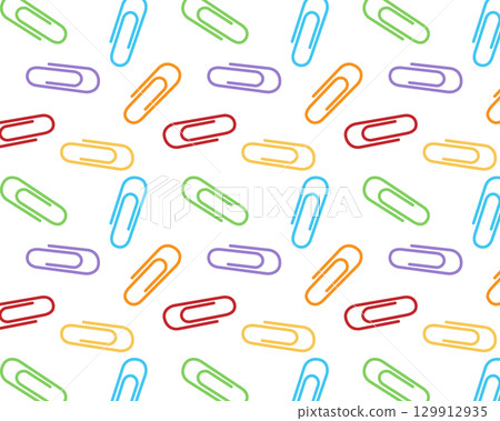 A pattern made of multicoloured paper clips. Isolated white background. Vector flat illustration A pattern made of multicoloured paper clips. Isolated white background. Vector flat illustration 129912935
