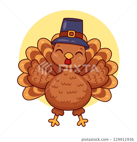 Cute cartoon turkey. Thanksgiving design. Isolated background. Vector illustration Cute cartoon turkey. Thanksgiving design. Isolated background. Vector illustration 129912936
