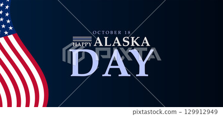 Alaska Day Banner with Elegant Flag Wave on Dark Blue Background Alaska Day Banner with Elegant Flag Wave on Dark Blue Background 129912949