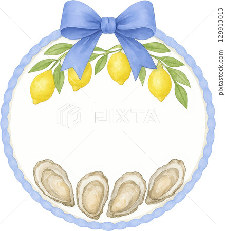 Lemon and Oyster Wreath with Blue Bow 129913013