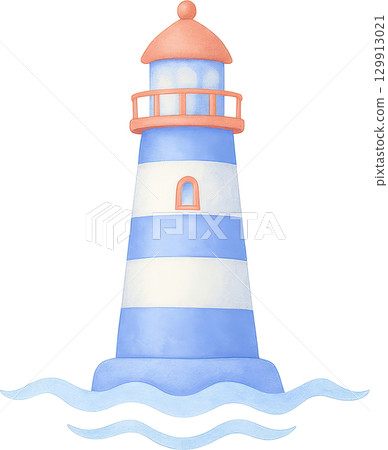 Striped Lighthouse Beacon on the Coast 129913021