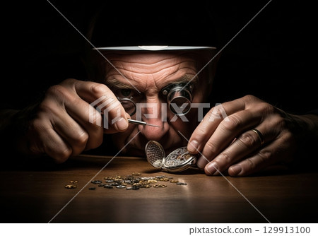 Watchmaker repairing an antique pocket watch a portrait of precision skill and craftsmanship Watchmaker repairing an antique pocket watch a portrait of precision skill and craftsmanship 129913100