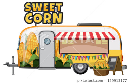 Sweet Corn Food Trailer with Striped Awning Illustration Sweet Corn Food Trailer with Striped Awning Illustration 129913177