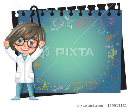 Young Scientist with Chalkboard Illustration 129913181