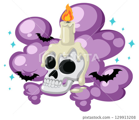 Skull with Dripping Candle and Purple Smoke 129913208