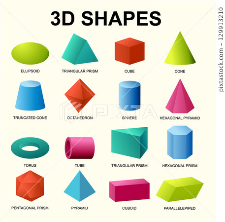 Colorful 3D Geometric Shapes Illustration 129913210