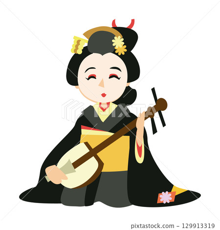 藝伎演奏三味線 129913319