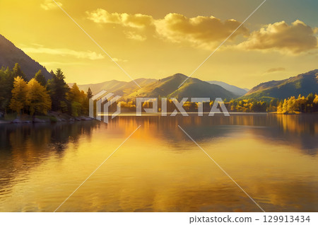 beautiful lake in the mountains 129913434