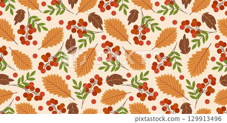 Colorful cozy autumn seamless pattern 129913496
