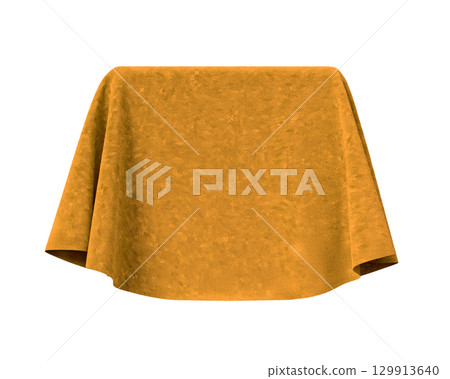 Box covered with velvet fabric. Surprise, award, prize, presentation concept 129913640