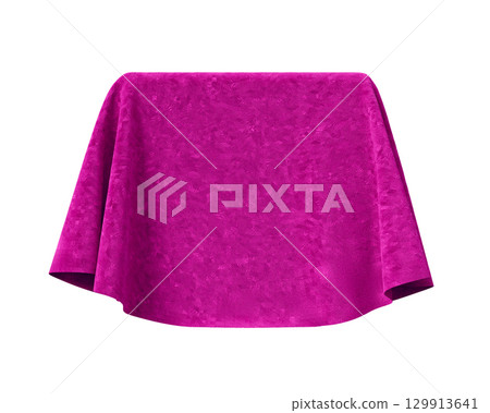 Box covered with velvet fabric. Surprise, award, prize, presentation concept 129913641