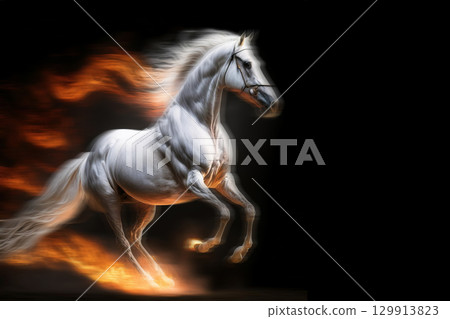 Galloping horse, flaming horse, Generative AI, AI images Galloping horse, flaming horse, Generative AI, AI images 129913823