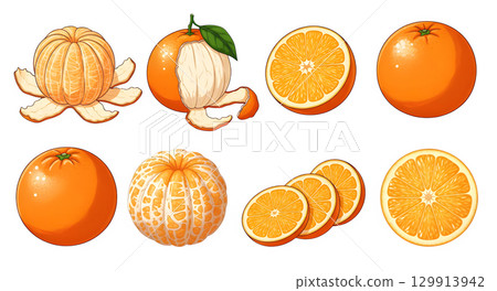 Set of orange fruit cartoon design. Set of orange fruit cartoon design. 129913942