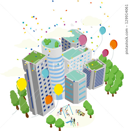 城市景觀與建築和公園的鳥瞰圖 129914061