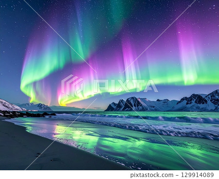 Aurora 8 shining above the mountains 129914089