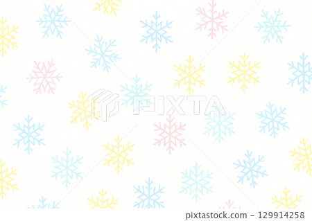 Pastel hand-drawn snowflakes lined up on a white background 129914258