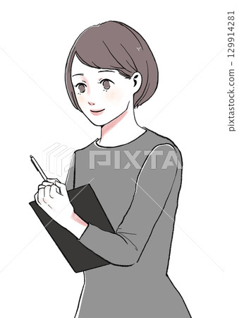 插畫素材：做筆記/女人 129914281